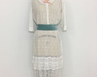 Antique Edwardian 1910s Gauzy Lawn Lingerie Dress Large