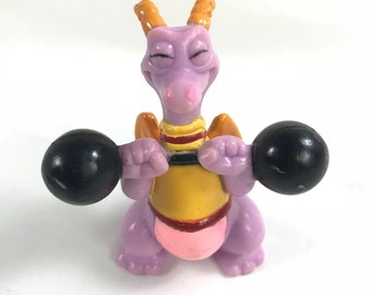 1982 Figment Weight Lifting Dragon Figure from Epcot Center at Walt Disney World in Imagination PVC Figure Purple Journey into Imagination
