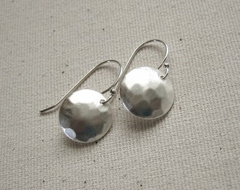 Matte Sterling Silver Hammered Disc Earrings - Modern Jewelry
