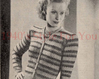1940's Bestway 1515 PDF Knitting Pattern - Fair Isle Cardigan - Vintage Wartime Knitting Pattern - Bust 36