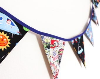 Space themed bunting, boys Christmas gift, Bedroom decor banner, Rockets spaceman garland, Xmas present toddler, kids party decoration, kids