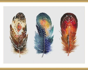 Bohemian Feathers, Western Art - Counted Cross Stitch Pattern, Cross-stitch, crossstitch, xstitch,x-stitch, chart, Instant Download PDF