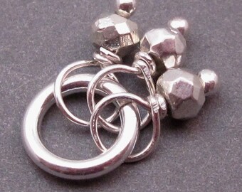 Silver Pyrite Trio, Wire Wrap Pendant, Bracelet Charm, Necklace Pendant, Gemstone Charm with Sterling Silver Jump Ring