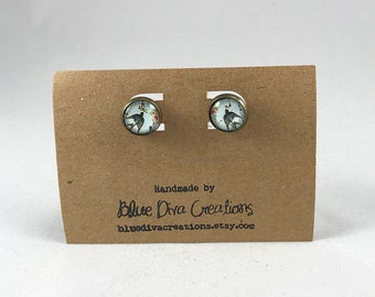 Sparrow Earrings, Bird Jewelry, Photo Jewelry, Post Earrings, 12mm Earrings, Photo Collage Jewelry, Stud Earrings
