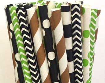 2.85 US Shipping -Football Paper Straws - Brown/Black/Green Straws - Football Straws - Cake Pop Sticks - Drinking Straws