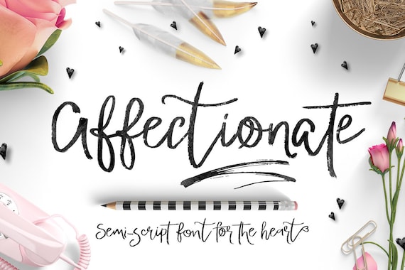 Valentines Day Digital Font - Affectionate Brush Script Font - Heart swashes
