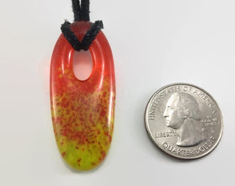 Orange & Green Pendant, Fused Glass Pendant, Handmade Pendant, Handmade Jewelry, Pendant with Necklace, Unique Jewelry, Gift for Her