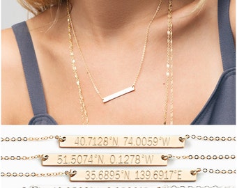 Location Necklace / Coordinates Necklace / Latitude Longitude Necklace / GPS Sterling Silver, 14kt Gold Fill, Rose Coordinates Jewelry