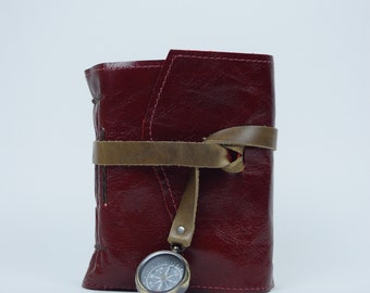 Leather Journal - Handmade paper with maps and Compass