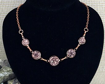 Bridesmaid Gift - Rose Gold Druzy Necklace - Druzy Necklace - Rose Gold - Jewelry - Rose Gold Necklace - Flower Girl Gift - Wedding Jewelry