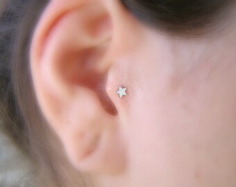 Cartliage Earring , Helix Piercing , Silver Star 16ga Stud , Tragus Stud , Single