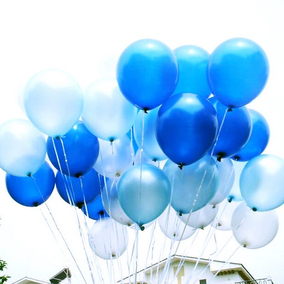 60pcs 10 Mixed Royal Blue Baby Blue White Latex Balloons