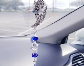 Hummingbird suncatcher, blue crystal prism suncatcher, car accessories, rearview mirror suncatcher, ornament
