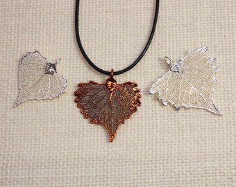 SALE Leaf Necklace, Cottonwood Leaf, Silver Leaf, Real Leaf Necklace, Silver Birch Leaf Pendant, Copper Leaf, Boho Necklace SALE332