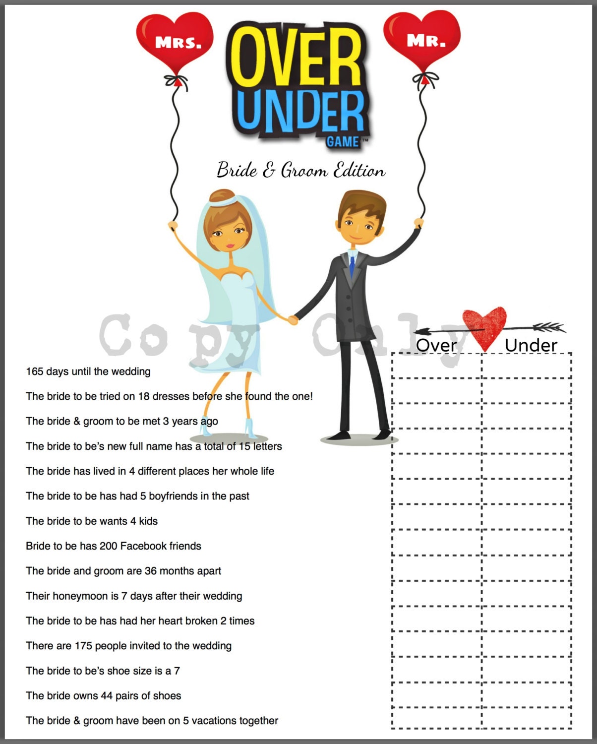wedding trivia cards