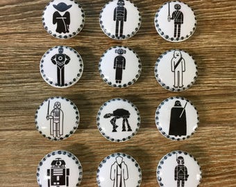 1.5 inch Star Wars knobs, Star Wars characters, kids knobs, black and white knobs, cabinet knobs,drawer pulls, EACH KNOB sold separately