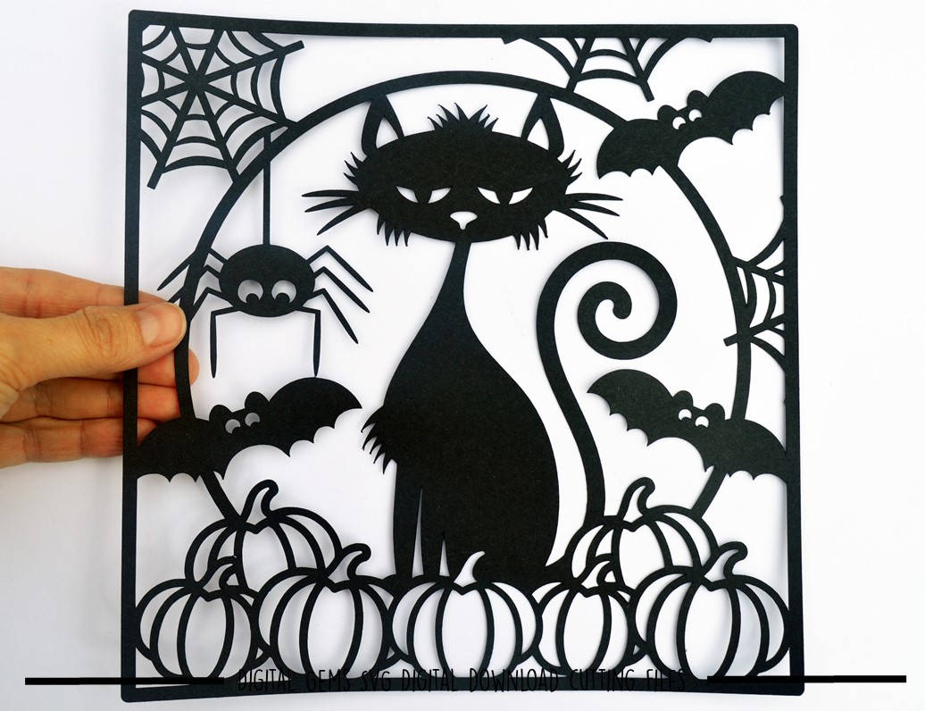 Download Halloween black cat paper cut svg / dxf / eps / files and pdf