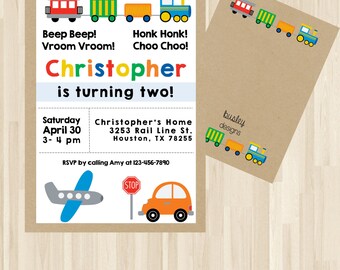 Planes Trains Automobiles Party, Planes Trains Automobiles, Transportation Birthday, Transportation Invitation, Second Birthday
