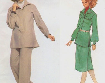 70s Pierre Balmain Womens Top or Tunic, Skirt and Pants Vogue Sewing Pattern 1807 Size 12 Bust 34 UnCut Vogue Paris Original Pattern