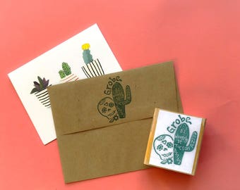 Day of the Dead hand carved customized return address stamp