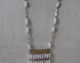 White Gold Dangle Necklace Plastic Hong Kong Vintage