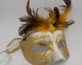Mask from Venice Carnival vintage set of real feathers