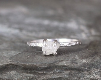 Uncut Diamond Ring - Raw Diamond Engagement Ring - 1 Carat - Sterling Silver Stacking Rings - April Birthstone - Conflict Free Diamond