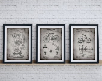 Bicycle Art Patent Print Group of 3, Cycling Art, Vintage Bicycle, Bicycle Wall Art, PP1149
