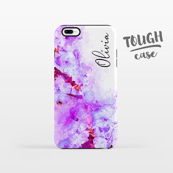 Watercolor Floral NAME Custom Phone Case Personalized iPhone X Case iPhone 8 Case iPhone 7 Plus Case iPhone 6 Plus iPhone 6S Purple Flowers
