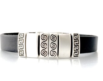Black Leather Bracelet for Women - Black Leather Jewelry - Leather Cuff Bracelet - Leather Bracelet - Small Wrist - Geometric Jewelry