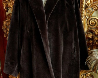 Vintage 1960's Faux Mouton Brown Swing Coat