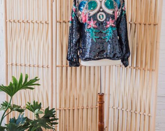 1980s 100% Silk Sequin Top