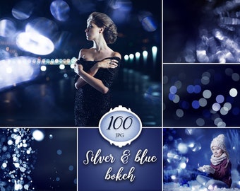 100 Silver & blue bokeh overlays, night bokeh, lights overlay, photoshop overlay, digital download, christmas, texture, instant dowload