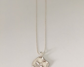 Small owl, pendant necklace, fine silver with sterling silver chain
