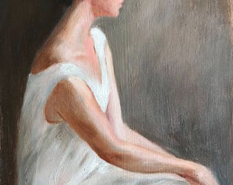 Original Oil Painting of a Girl in White
