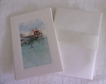 Vintage Hallmark Note Cards Stationery Seagull Fishing Boats Ocean Sea Cape Cod Watercolor
