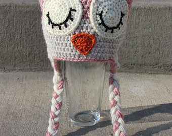 Sleepy Owl Crochet Baby Hat