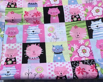 Cat squares fabric/pink