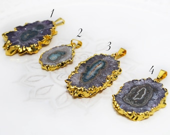 Amethyst Stalactite, Gold Edged, Gold Dipped Stalactite Pendant, Connector Pendant, Electroplated