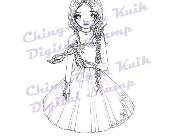 After Midnight - Instant Download Digital Stamp / Prom Ball Party Coloring Mask Fairy Girl by Ching-Chou Kuik