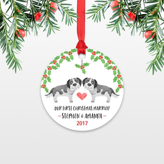 St Bernard Dog Personalized First Christmas Ornament Couple Our First Christmas Engaged 1st First Christmas Married First Christmas Together