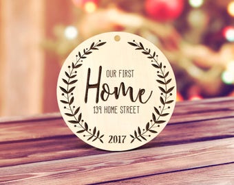 Our first Home Ornament, Wood Our First Home Christmas Ornament New House Gift, Housewarming Present Rustic Our First Home Ornament 11