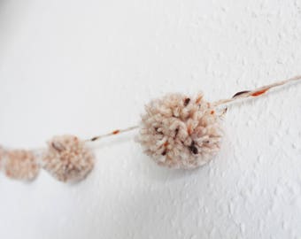 Pom Pom yarn garland handmade autumnal wall decoration