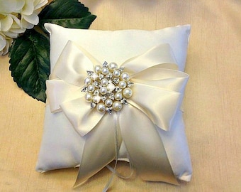 Ivory Ring Bearer Pillow - Ring Pillow - Pearl Ring Pillow - Ring Cushion - Ringbearer Pillow - White Bridal Pillow - 30 Colors Available