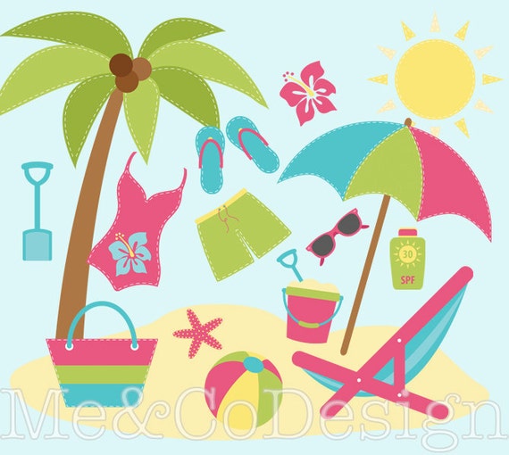 Summer Fun Clipart Fun Cute Clipart Swim Suit Beach Instant