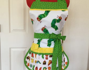 Very Hungry Caterpillar Sassy Vendor Apron, Full Apron, 6/8 pockets, Teachers Apron, great for Sewing, Farmers Market, Gardening, Cleaning