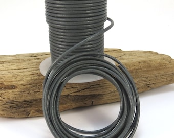 2mm Leather Cord, Grey Leather Cord, 25 Yard Spool Leather Cord, Gray Leather Cord, Necklace Cord, Item 891c