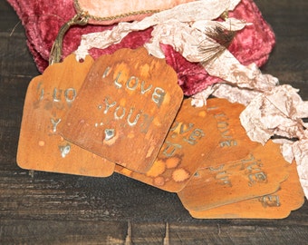 Valentine Gift tags, Metal gift tag, Rusty metal tag, velentine gift, rusty decor, rustic wedding french gift tag Mediterranea Design Studio
