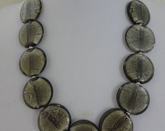 Vintage Murano Glass Necklace, Foil Glass Necklace, Grey Glass Necklace, Venetian Glass Necklace (N358)