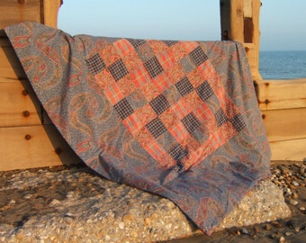 Paisley and Tartan Patchwork Quilt, Picnic Blanket or Travel Rug